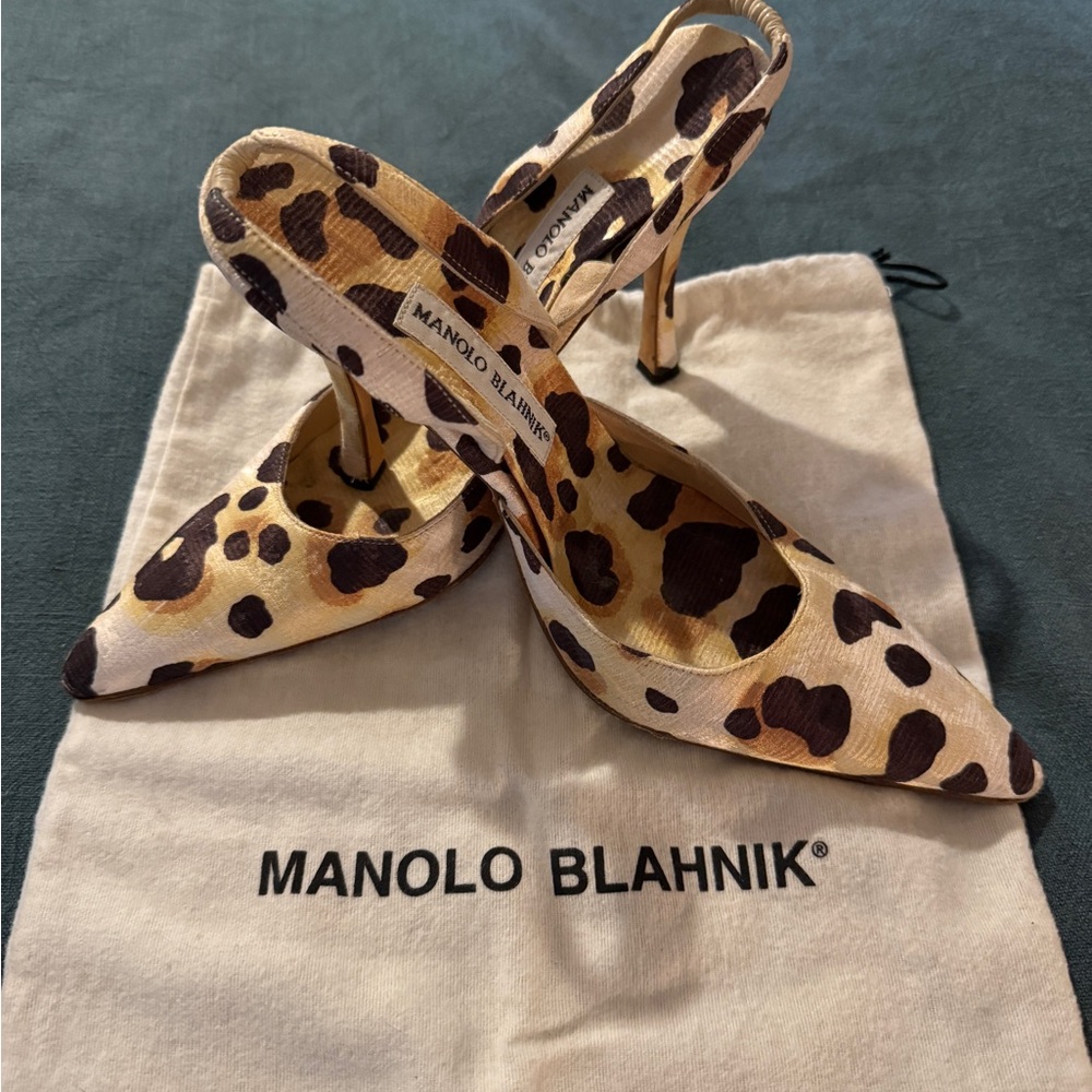 Manolo Blahnik Brown Tan Heels with Rare Leopard Print